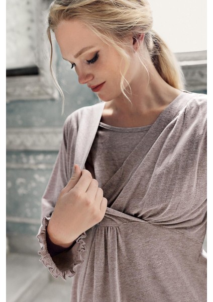 Kadın Uzun Kollu Esnek Pamuklu Kumaş Hamile Pijama Takımı 13201 modelleri