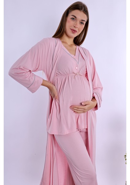 Pembe Sabahlıklı Hamile Lohusa Pijama Takımı