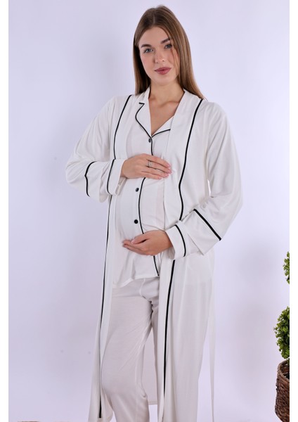 Ekru Sabahlıklı Hamile Lohusa Pijama Takımı fiyatları