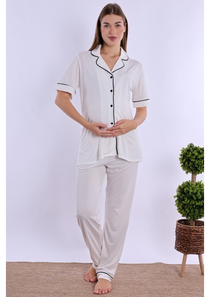 Ekru Sabahlıklı Hamile Lohusa Pijama Takımı fırsatları