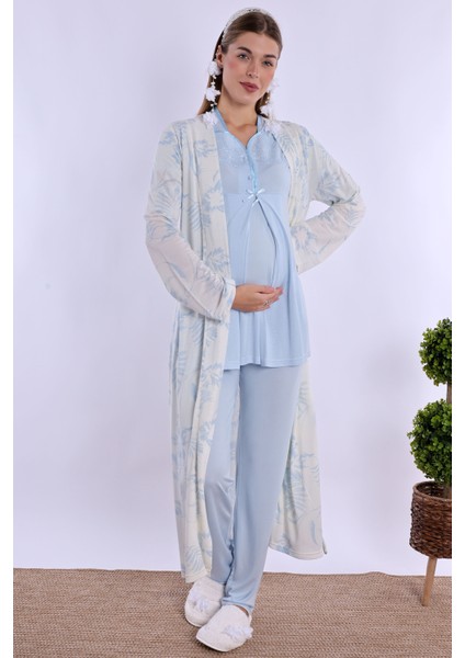 Mavi Sabahlıklı Hamile Lohusa Pijama Takımı fiyatları