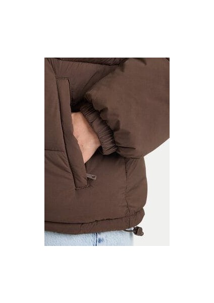 Kadın Tam Kalıp Dik Yaka Şişme Mont - Kahverengi