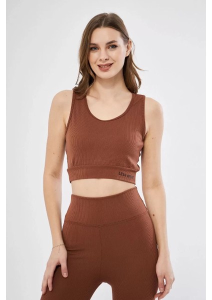 Kadın Fitilli Baskılı Crop - Kahve modelleri