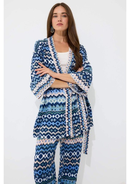 Relax Fit Desenli Kuşaklı Kimono D5443AX25SP
