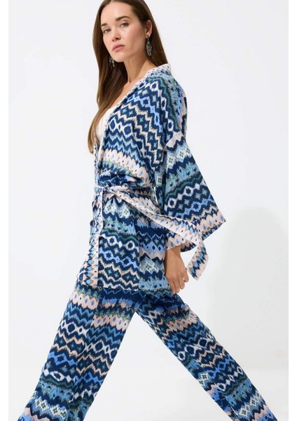 Relax Fit Desenli Kuşaklı Kimono D5443AX25SP modelleri
