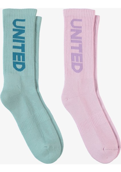 Unıted4 Kadın Pembe/yeşil 2'li Çorap