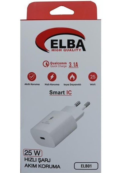 ELB42 Beyaz 25W Şarj Kafa+ Iphone Kablo Usb-C Pd3.0-Qc4.0(Akım Koruma-Hızlı Şarj-)