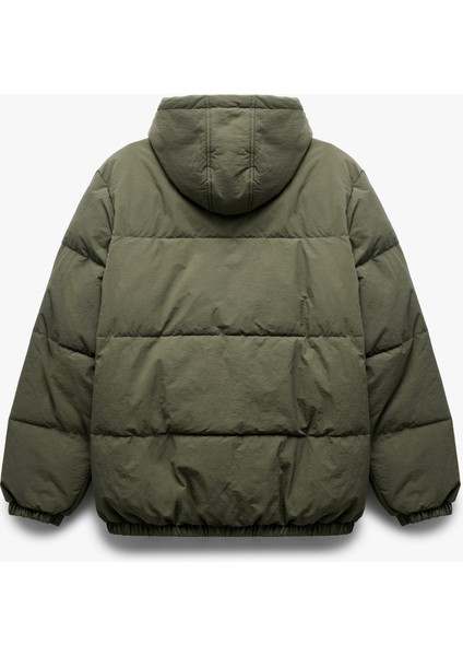 Uzun Kollu Cep Detaylı Fermuarlı Kapşonlu Kışlık Şişme Mont fırsatları