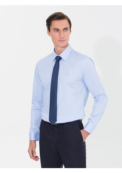 Erkek Mavi Slim Fit Uzun Kollu Basic Gömlek 50268503-VR036 fırsatları