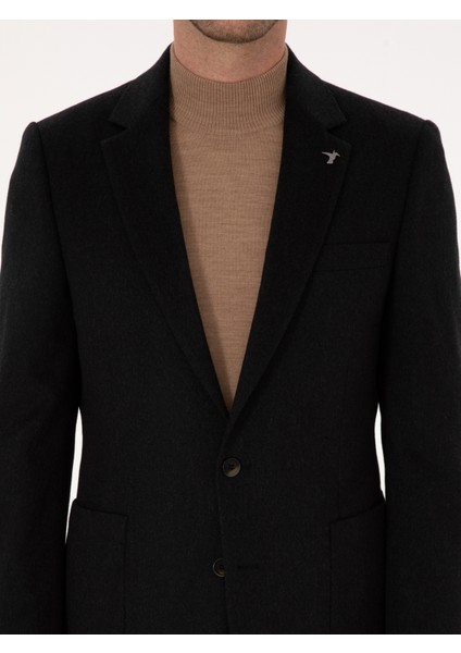 Erkek Siyah Slim Fit %100 Kaşmir Flanel Ceket 50314254-VR046