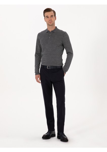 Erkek Füme Slim Fit Yün Karışımlı Polo Yaka Basic Triko Kazak 50315267-VR058 fırsatları