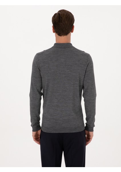 Erkek Füme Slim Fit Yün Karışımlı Polo Yaka Basic Triko Kazak 50315267-VR058 indirimleri