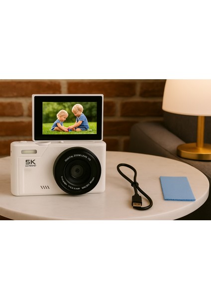 5k UHD 75 Mp Dijital Kamera | 18X Zoom | Retro Tasarım | Vlog & Seyahat Fotoğrafçılığı (Beyaz) fiyatları