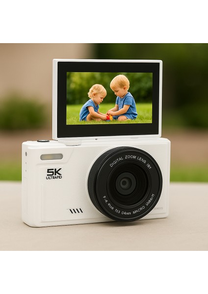 5k UHD 75 Mp Dijital Kamera | 18X Zoom | Retro Tasarım | Vlog & Seyahat Fotoğrafçılığı (Beyaz) modelleri