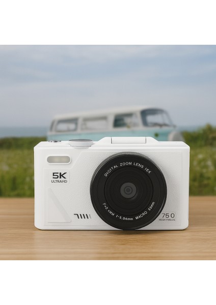5k UHD 75 Mp Dijital Kamera | 18X Zoom | Retro Tasarım | Vlog & Seyahat Fotoğrafçılığı (Beyaz)