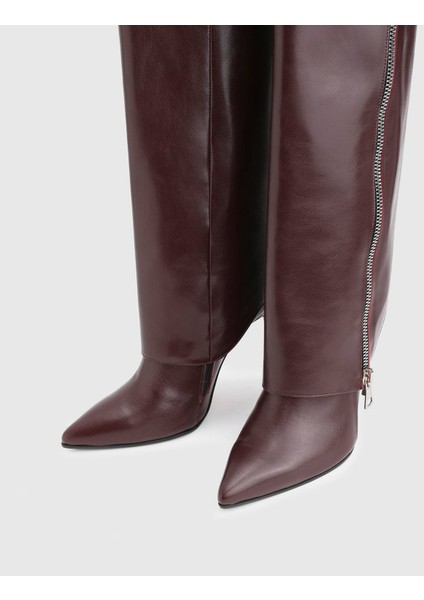 Bellina Hakiki Deri Bordo Kadın Topuklu Çizme fiyatları