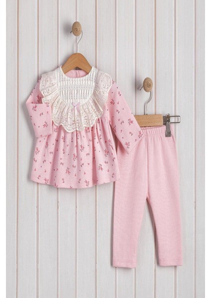 Kız Bebek Çiçek Desenli Dantelli Fırfırlı Yaka 2li Takım Uzun Kollu Mevsimlik 3-6-9-12-18-24AY modelleri