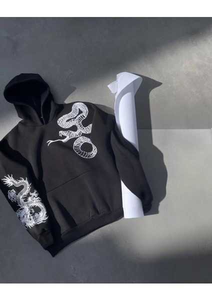 Uzun Kol Kapüşonlu Baskılı Sweatshirt - Siyah fiyatları