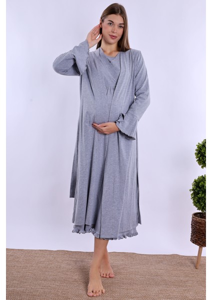 Gri Sabahlıklı Hamile Lohusa Gecelik Takım fiyatları