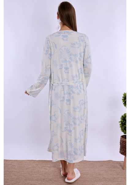 Mavi/ekru Sabahlıklı Hamile Lohusa Gecelik Takım modelleri