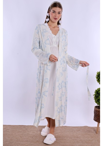 Mavi/ekru Sabahlıklı Hamile Lohusa Gecelik Takım fırsatları