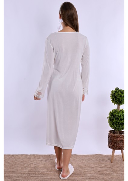 Mavi/ekru Sabahlıklı Hamile Lohusa Gecelik Takım