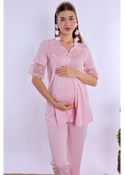 Pembe Hamile Lohusa Pijama Takımı