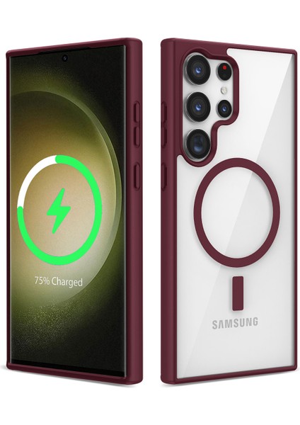 Galaxy S22 Ultra Kılıf Magsafe Wireless Şarj Özellikli Silikon Mrsa Ege Kapak-Koyu Kırmızı