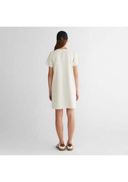 Kadın Krem Bisiklet Yaka Logolu Elbise fiyatları