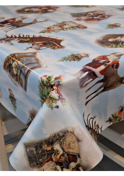 Yeni Yıl Desenli Elyaflı Pvc Masa Örtüsü – Silinebilir ve Su Geçirmez Muşamba