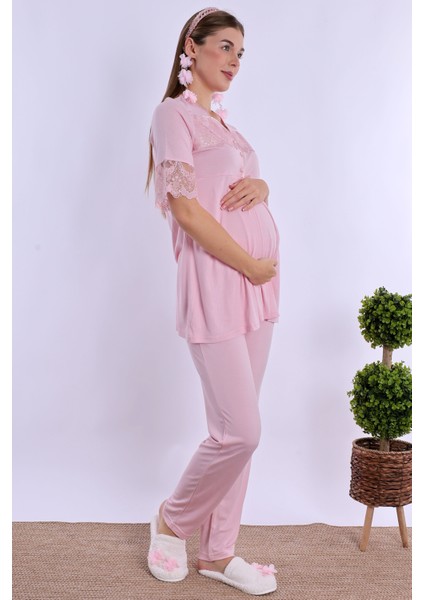 Pembe Hamile Lohusa Pijama Takımı