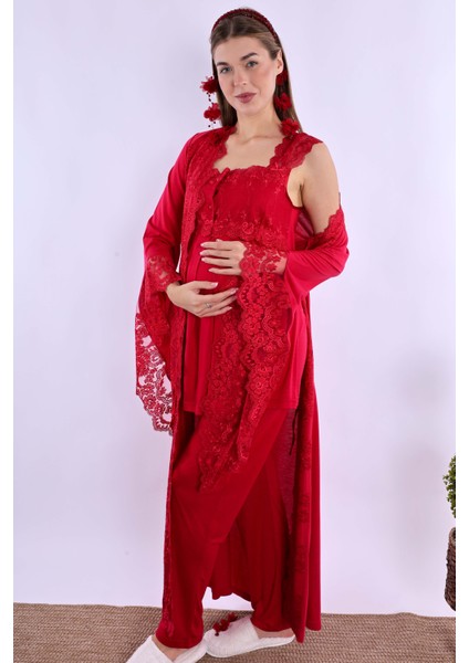 Vişne Sabahlıklı Hamile Lohusa Pijama Takımı fiyatları