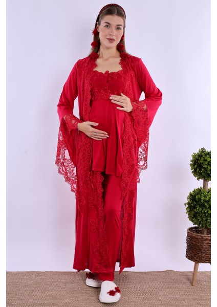 Vişne Sabahlıklı Hamile Lohusa Pijama Takımı fırsatları