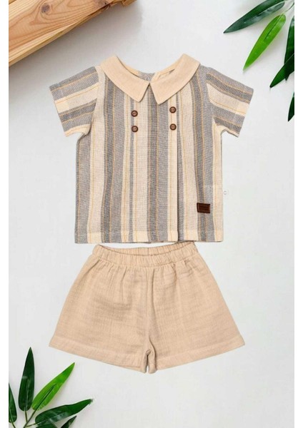 Erkek Bebek/çocuk Yakalı 2li Takım Ham Keten Yazlık Kumaş Alt Üst 3-6-9-12-19-24AYLIK fiyatları