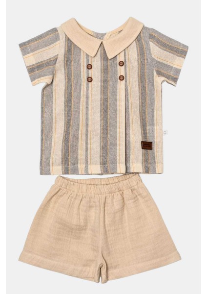 Erkek Bebek/çocuk Yakalı 2li Takım Ham Keten Yazlık Kumaş Alt Üst 3-6-9-12-19-24AYLIK modelleri