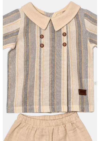 Erkek Bebek/çocuk Yakalı 2li Takım Ham Keten Yazlık Kumaş Alt Üst 3-6-9-12-19-24AYLIK fırsatları