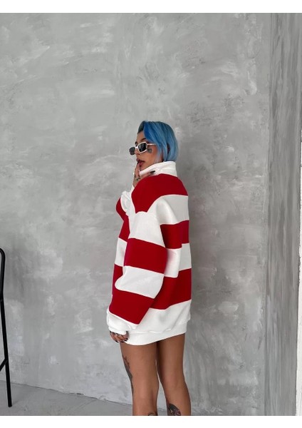 Unisex Üç Iplik Parçalı Yakalı Sweatshirt - Kırmızı fiyatları