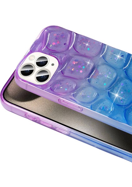 Apple iPhone 15 Pro Max Kılıf Simli 3D Desenli Mrsa Hacar Kapak-Mor-Mavi indirimleri