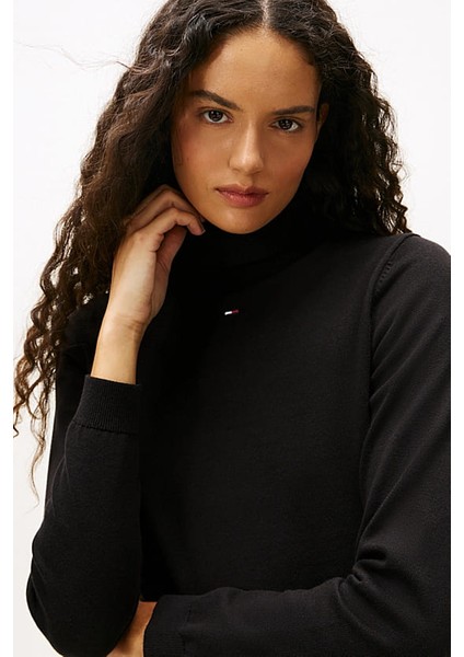 Kadın Essential Slim Fit Balıkçı Yaka Kazak - Siyah fırsatları