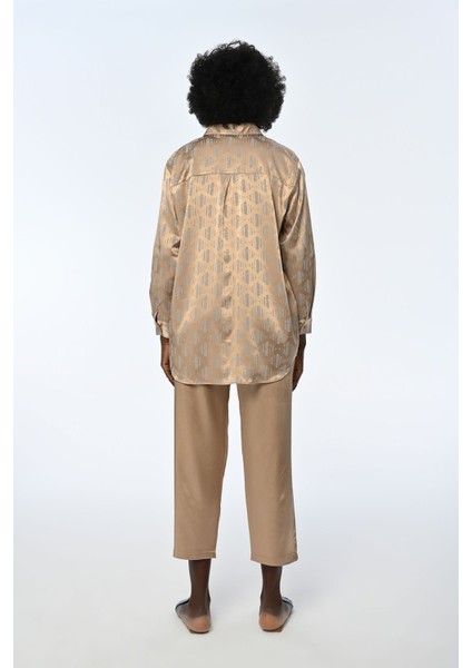 Kadın Beli Lastikli Rahat Kalıp Altın Renk Kumaş Pantolon indirimleri