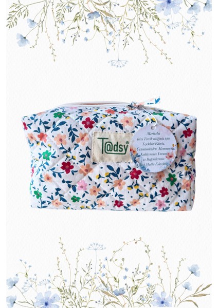 %100 Pamuk Makyaj ve Kozmetik Çantası | 22X12X10 cm | Seyahat Organizer