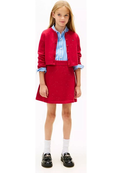 Kız Çocuk Slim Fit Pullu Bisiklet Yaka Hırka - Kırmızı fiyatları