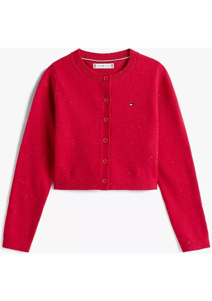 Kız Çocuk Slim Fit Pullu Bisiklet Yaka Hırka - Kırmızı indirimleri