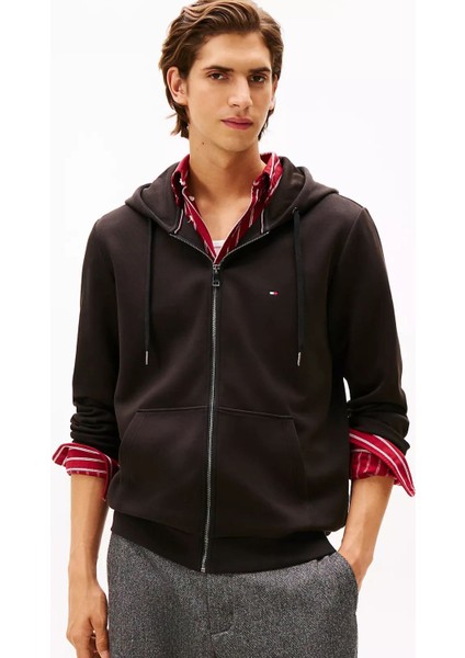 Erkek Regular Fit Kapüşonlu Kanguru Cepli Fermuarlı Sweatshirt - Siyah