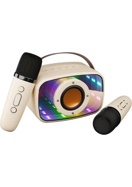 MD-57BT Endless 5W Bej Tf + USB + Aux + Bt Destekli 2 Wireless Karaoke Mikrofon 1200MAH