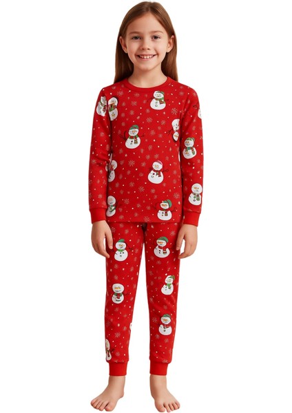 Unisex Yılbaşı Kardan Adam Desenli Çocuk Pijama Takımı fiyatları