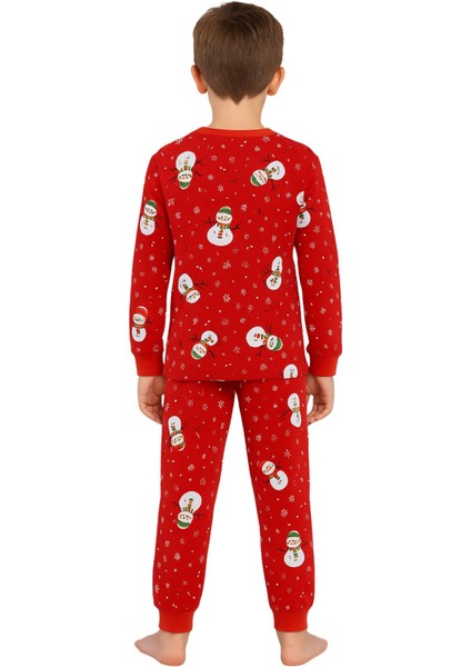Unisex Yılbaşı Kardan Adam Desenli Çocuk Pijama Takımı fırsatları
