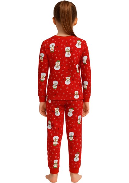 Unisex Yılbaşı Kardan Adam Desenli Çocuk Pijama Takımı indirimleri
