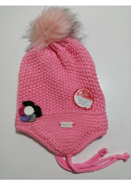 Kız Bebek Çiçek Figürlü Kulak Korumalı Ponponlu Örgü Bere 0-18 Ay fiyatları