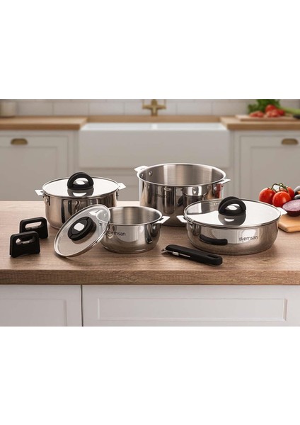 Steel Click Tencere Seti Açık Gri